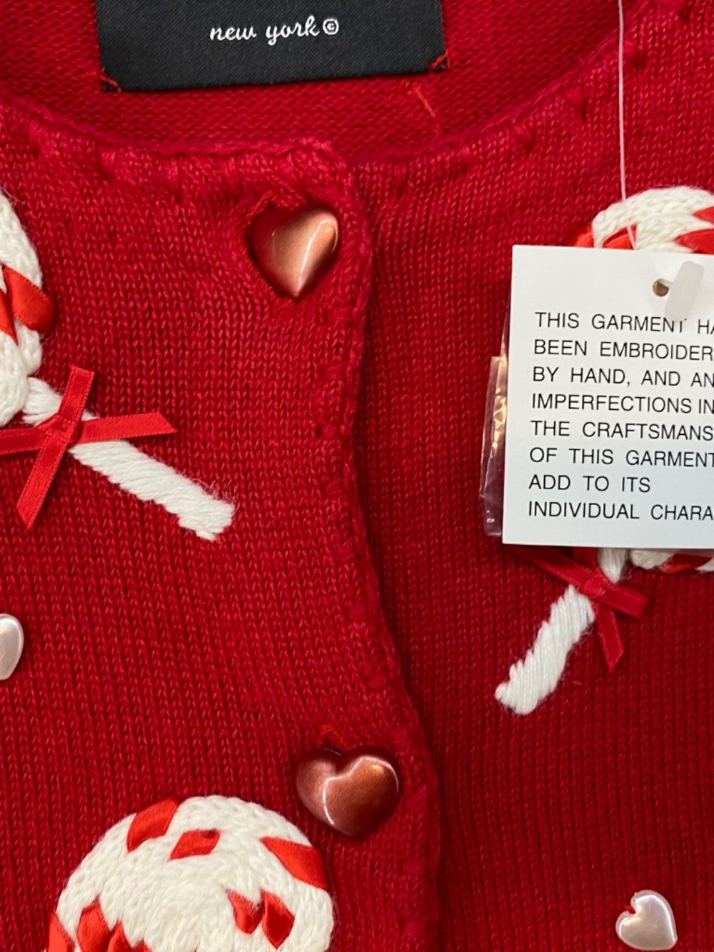 NEW! Vintage Michael Simon Cardigan M • Heart Lollipop Red • 2000 • Art To Wear - Picture 3 of 10